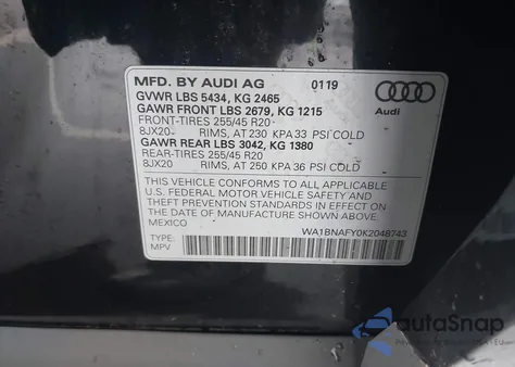 2019 Audi Q5 45 Premium z USA, uszkodzony, nr VIN WA1BNAFY0K2048743